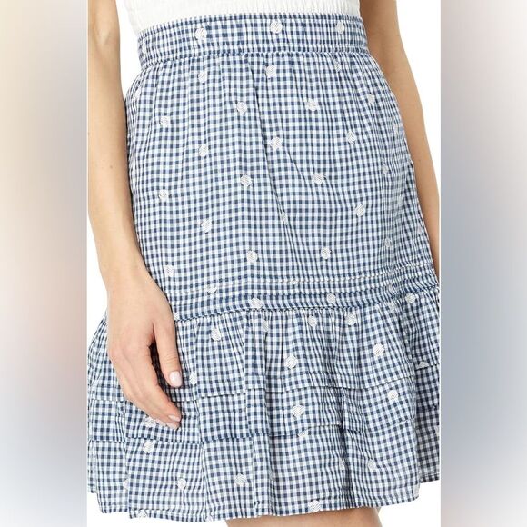 NWOT Madewell | Plus Embroidered Tiered Pull On Mini Skirt in Gingham Check - Picture 4 of 13